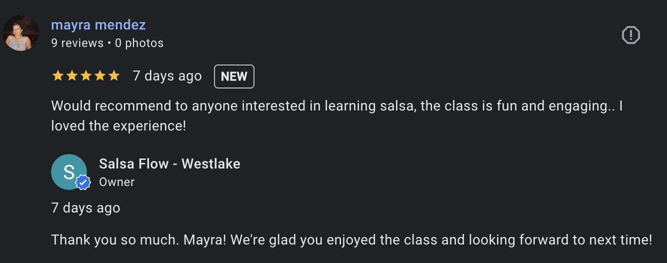 Salsa student feedback screenshot